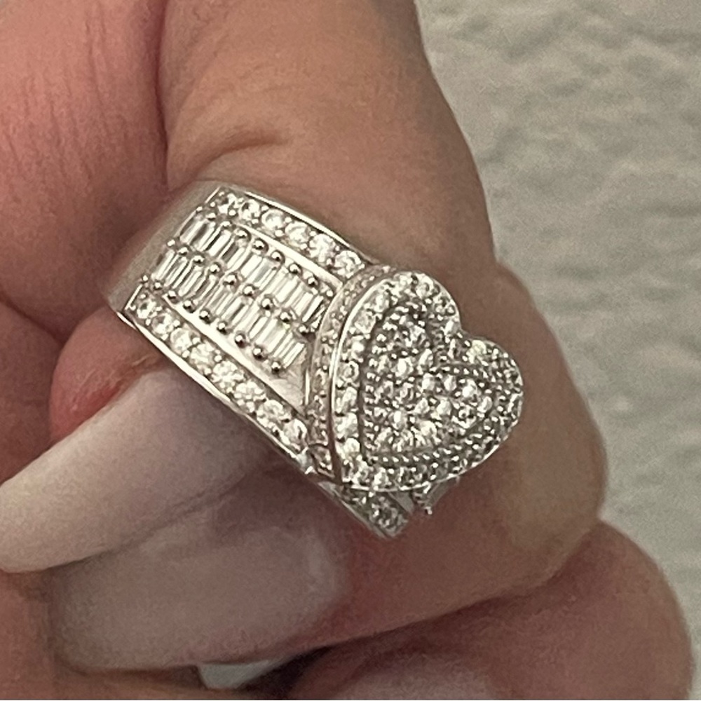 Solid 925 Sterling Silver Big Heart Ring Size 7,8… - image 3